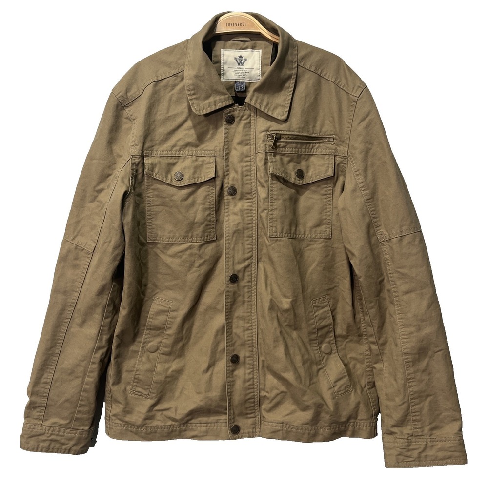 Wenven Field Jacket Mens Medium Khaki‎ Tan Cotton Canvas Military Utility Cargo
